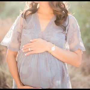 Dusty Blue Lace Maxi Maternity Dress